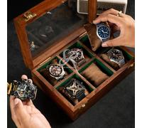 Royal Craft Expertise Scatola per orologi fatta a mano per uomo, scatola per orologi in legno, per orologi da donna (Dark brown- 6 New)