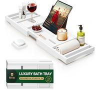 ROYAL CRAFT WOOD Vassoio portaoggetti di lusso per vasca da bagno, per 1 o 2 persone, per vasca da bagno e letto, con lati estensibili, vassoio organizer regolabile per bagno, portasapone (bianco)