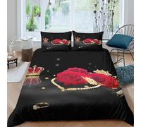 Royal crowncopripiumino microfibra 2 Pezzi stampa di 3D cerniera nascosta Luxury wedding style Set Di Copripiumino con federe per cuscini traspirante morbido e comodo for adulti Single（135x200cm）