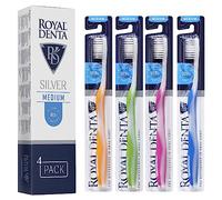 Royal Denta Spazzolino da denti per adulti Multipack, medio morbido, con setole a doppia lunghezza infuse color argento, perfetto come spazzolino interdentale e sbiancamento dei denti, impugnatura