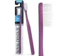 Royal Denta Spazzolino manuale con setole medie per adulti, doppia lunghezza, per la pulizia interdentale dei denti, particelle d'argento per prevenire i batteri, design moderno, viola scuro