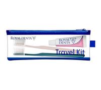 Royal Denta Travel Kit Duo Sensitive - Set da viaggio con spazzolino da denti e dentifricio da 20 g di idrossiapatite, 2 spazzolini extra morbidi argentati, tappi per spazzolino e custodia