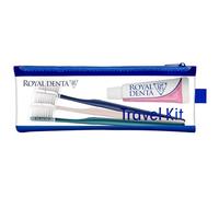 Royal Denta Travel Kit Trio Sensitive - Set da viaggio con spazzolino da denti e dentifricio da 20 g, 3 spazzolini extra morbidi argentati, tappi per spazzolino e custodia impermeabile