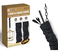 Royal Designs, Inc. Copricorda e catena 1,2 m tessuto tipo seta, per illuminazione a sospensione e gestione cavi, chiusura a strappo, confezione da 2 pz, nero