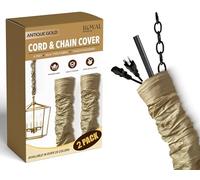 Royal Designs, Inc. Copricorda e catena 1,2 m tessuto tipo seta, per illuminazione a sospensione e gestione cavi, chiusura a strappo, confezione da 2 pz, oro antico