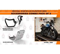 Royal Enfield "Black Compact Engine Guard & Silver Sump guard For Hunter 350"