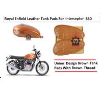 Royal Enfield Interceptor 650 Union Jack Style "TANK KNEE PAD" con filo marro...