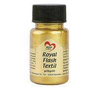 Royal Flash Textil - Colore metallizzato glitterato, 50 ml, altamente coprente, cremoso, per tessuti chiari e scuri, a base d'acqua, per dipingere e valorizzare magliette, borse, tessuti oro giallo