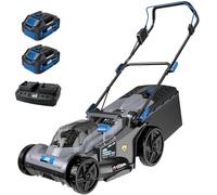 ROYAL GARDEN Tosaerba elettrico senza fili, 40 V, 43,2 cm, a spinta, senza spazzole, regolabile in altezza a 6 altezze, portatile e leggero, 2 batterie da 20 V e caricabatterie, adatto per piccoli