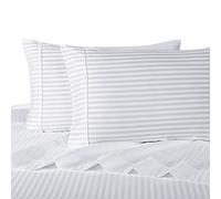 Royal Hotel Bedding Lenzuola King White a righe, set di lenzuola da 4 pezzi, 100% cotone, 300 conteggio fili, strisce di Sabato, Tasca profonda