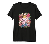 Royal Kawaii Axolotl con Corona e Rose Maglietta Premium