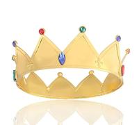 Royal King Queen Rhinestone Stage Performance Crown per matrimonio Prom Birthday Party Halloween Natale Cosplay (Oro Con Pietra Colorata)