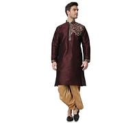 Royal Kurta Set di pantaloni Kurta e Dhoti da uomo in cotone e seta ricamati, Marrone, 44