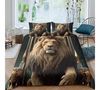 Royal lion thronecopripiumino microfibra 3 Pezzi stampa 3D con cerniera Fantasy king imagery Set Di Copripiumino incluso federe per cuscini aiosa for bambini e adolescenti Double（200x200cm）