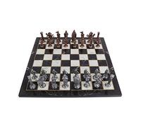 Royal Medieval British Army - Set di scacchi in metallo rame anticato per adulti, pezzi fatti a mano e scacchiera in legno con design in marmo, misura King 8 cm