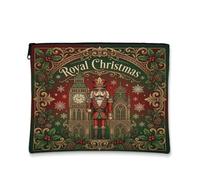Royal Nutcracker - Trousse per trucchi con citazione natalizia, verde scuro | Holly and Berry Accents, astuccio con cerniera per trucco, bordi in filigrana dorata, grafica della torre dell'orologio