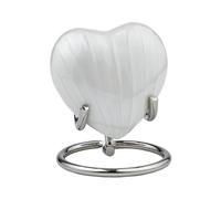 Royal Rapture Love Urn for Ashes Funeral Memorial Cremation Keepsake Heart & Stand (White.Pearl, 3")