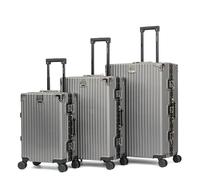 Royal Swiss ® 3 Valigie di lusso, 4 ruote, serratura TSA, manico telescopico regolabile · Valigie a 360°, set di valigie argento, grigio scuro, grande, moderno