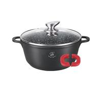 Royal Swiss Casseruola 20 cm Nero2L - Rivestimento in marmo antiaderente, coperchio in vetro, compatibile con induzione e forno, ghisa di alluminio, manici in silicone rimovibili