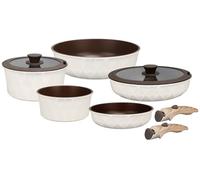 Royal Swiss Pentola con rivestimento in marmo, coperchio in vetro, induzione, 9,5 litri, 32 cm, beige