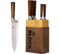 Royal Swiss Set di 6 coltelli con blocco portacoltelli e affilacoltelli, in acciaio inox, con manici in legno, set professionale da cucina, marrone