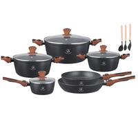 Royal swiss® Set di padelle Saucepan e utensili, 13 pezzi, manici staccabili, rivestimento in marmo, induzione, senza PFAS, per tutte le fonti di calore nero (Beige, 13)