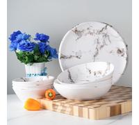 Royal Swiss Set di stoviglie in melamina da 12 pezzi, per 4 persone, infrangibile, lavabile in lavastoviglie e leggero, ideale per casa, giardino, campeggio e picnic, design moderno bianco