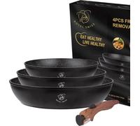 Royal swiss® Set di stufe, 4 pezzi, manico rimovibile, rivestimento in marmo, induzione, senza PFAS, per tutte le fonti di calore, nero (nero, 4)