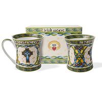Royal Tara Celtic High Cross - Set di due tazze in porcellana Bone China in confezione regalo abbinata, set di tazze in ceramica con nodi celtici e motivo irlandese intrecciato, set di tazze da tè e