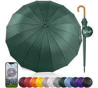 Royal Walk Ombrello Pioggia Grande Antivento Resistente Uomo Donna Classico | Ombrello da Pioggia XXL Per 2 Persone da Golf, Apertura Automatica, Antigoccia, 16 Stecche, Manico In Legno, Custodia, 120 cm
