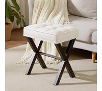 Royal Windsor Sgabello da bagno con gambe a X in metallo, sgabello da trucco per soggiorno, piccolo sgabello quadrato ottomano poggiapiedi, sedile da toeletta per camera da letto, bianco lino