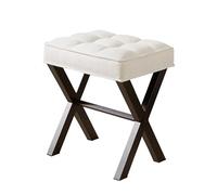 Royal Windsor Sgabello da bagno con gambe a X in metallo, sgabello da trucco per soggiorno, piccolo sgabello quadrato ottomano poggiapiedi, sedile da toeletta per camera da letto, bianco lino