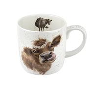 Royal Worcester Wrendale Designs - Tazza da caffè grande con motivo mucca, 400 ml, realizzata in porcellana fine, adatta al microonde e alla lavastoviglie