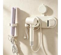 RoyalChic Supporto per asciugacapelli e piastra per piastra, senza foratura, a ventosa, per bagno, doccia, parete, universale, compatibile con Dyson, GHD, plastica ABS, bianco