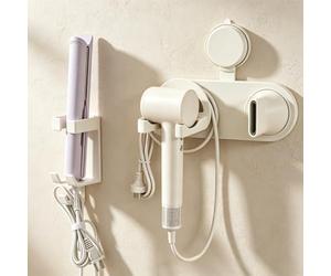 RoyalChic Supporto per asciugacapelli e piastra per piastra, senza foratura, a ventosa, per bagno, doccia, parete, universale, compatibile con Dyson, GHD, plastica ABS, bianco