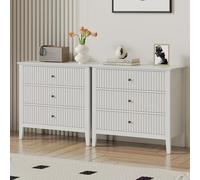 RoyalCraft Set di 2 cassettiere a 3 cassetti, cassettiera scanalata con contenitore, moderno dipinto 76,2 cm di altezza con cuscinetti a sfera, per camera da letto, soggiorno, ingresso, bianco