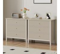 RoyalCraft Set di 2 grandi cassetti in legno scanalato per camera da letto, moderno comodino dipinto da 30 pollici di larghezza per camera da letto, ingresso, beige