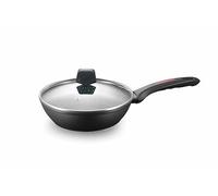 ROYALTY LINE, Padella profonda in alluminio forgiato con rivestimento in marmo, Compatibile con Gas, Elettrico, Ceramica, Alogena, Induzione, Diametro 24 cm, colore nero marmo