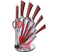 ROYALTY LINE, RLKSS804, Set Coltelli da Cucina 8 Pezzi in Acciaio Inossidabile con Forbici, Organizer e Sedia - Elegante Design Argento - Dimensioni 15 x 15 x 35 cm