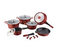 Royalty Line Set 14 Pezzi in Pietra LAVICA PENTOLE PADELLE e Coperchio per Uso Professionale E Domestico, Modello RL-ES1014M (Borgogna)