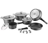 Royalty Line Set 14 Pezzi in Pietra LAVICA PENTOLE PADELLE e Coperchio per Uso Professionale E Domestico, Modello RL-ES1014M (Grigio)