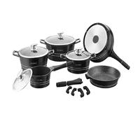 ROYALTY LINE SET 14 PEZZI IN PIETRA PENTOLE PADELLE e COPERCHIO LAVICA ROY, PER USO PROFESSIONALE E DOMESTICO, MODELLO RL-ES1014M - NERO