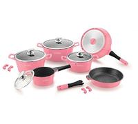 Royalty Line Set 14 Pezzi in Pietra PENTOLE PADELLE e Coperchio LAVICA Roy, per Uso Professionale E Domestico, Modello RL-ES1014M - Rosa
