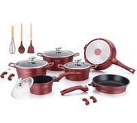ROYALTY LINE SET 14 PEZZI IN PIETRA PENTOLE PADELLE , MODELLO RL-ES2014M - ROSSO BORGOGNA, PADELLE CON MANICO A SGANCIO RAPIDO