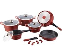ROYALTY LINE, Set 17 pezzi, set pentole in alluminio pressofuso, rivestimento marmorizzato, con manici in silicone, 24-28 cm, Rosso