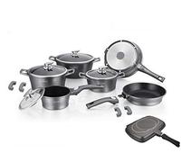 Royalty Line Set Batteria di PENTOLE 16 Pezzi Professionale in Pietra LAVICA Colore Silver