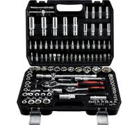 ROYALTY LINE, Set chiavi a bussola da 108 pezzi - Cassetta porta attrezzi in alluminio - Attrezzi per riparazione auto - Valigetta da trasporto - Argento - 38,5 x 28 x 8 cm