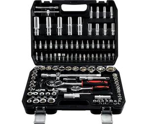ROYALTY LINE, Set chiavi a bussola da 108 pezzi - Cassetta porta attrezzi in alluminio - Attrezzi per riparazione auto - Valigetta da trasporto - Argento - 38,5 x 28 x 8 cm