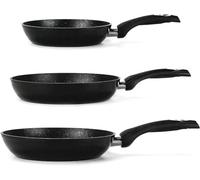 Royalty Line - Set di 3 padelle con rivestimento in marmo, diametro 20 cm, diametro 24 cm, diametro 28 cm, colore: Nero