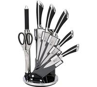 Royalty Line - Set di 8 coltelli in acciaio inox con speciale griglia di filatura RL-KSS700, manici neri